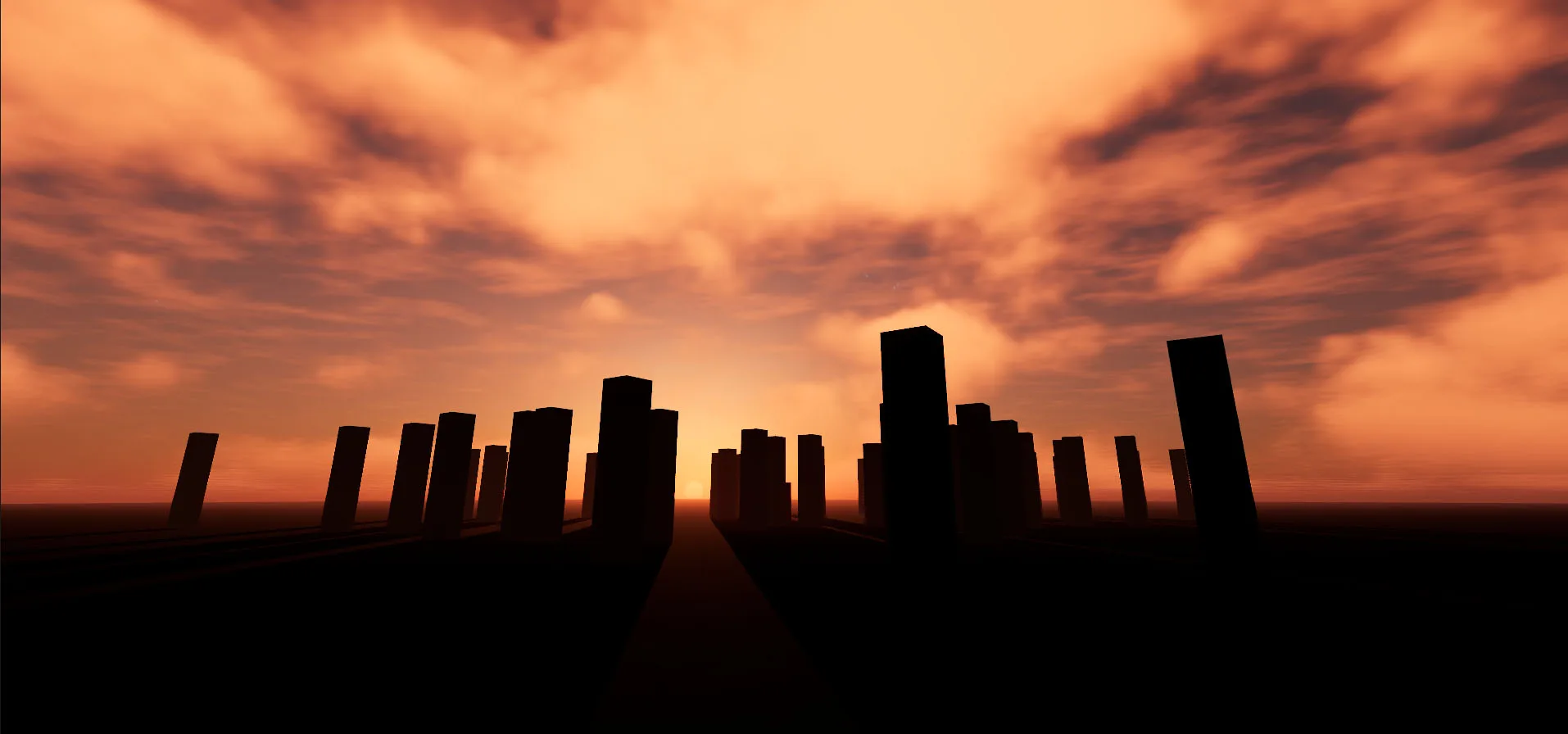 Standing stones silhouetted against an orange dusk